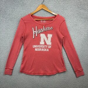 Nebraska Huskers Shirt Red Womens Large Waffle Knit Logo